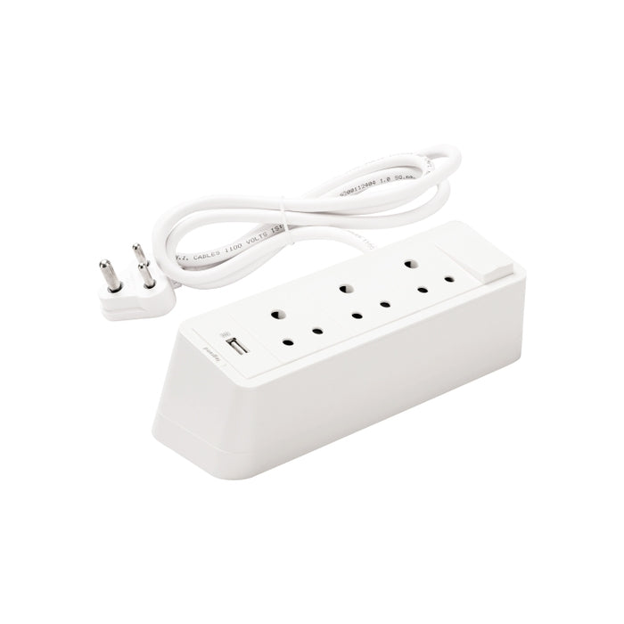 8 Module, Desktop Power Center, 6A Socket, 1500mA USB, White