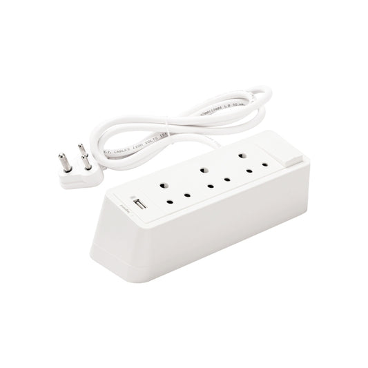 8 Module, Desktop Power Center, 6A Socket, 1500mA USB, White